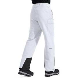 FREE SOLDIER Men's Waterproof Snow Insulated Pants Winter Skiing Snowboarding Pants with Zipper Pockets (White Large(38-40)/30L)