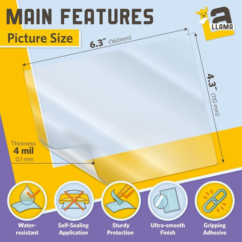 Self Adhesive Laminating Sheets, 4.3 x 6.3 Inches, 4 Mil