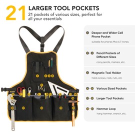 BRITEREE Work Tool Apron for Men and Women, Torso Length with 21 Tool Pockets, Durable Canvas Apron, DIY Enthusiasts (Black Pro)