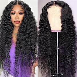 5x5 HD Lace Closure Wigs 20 Inch Glueless Wigs Human Hair Pre Plucked Pre Cut Human Hair Wear and Go Deep Wave Lace Front Wigs Human Hair for Black Women 180% Density Natural Black