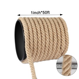 Roopeem Jute Rope (1 in x 50 ft) 100% Natural Thick Hemp Rope Twisted Jute Rope 50 Feet 1 Inch 4 Ply Manila Rope Cord for Crafts, Cat Tree, Home Decorative Landscaping Hanging Swing Rope
