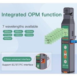 Optical Fiber Identifier Komshine KFI-45 Suit for 0.25/0.9/2.0/3.0mm Fibers, Testing Range: -40dBm-10dBm Built in Optical Power Meter OPM -70~+10dB Traffic Detector+Visual Fault Locator VFL+LED Light