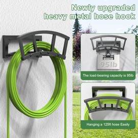 Garden Hose Holder Wall Mounted, Outdoor Heavy Duty Metal Water Hose Holder Hanger Holds 125-ft Water Pipe, Sturdy Detachable Hose Storage Organizer Reel Rack for Outside Garden Lawn Yard Farm