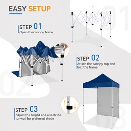 EAGLE PEAK Pop up Canopy 5x5, Outdoor Portable Canopy Tent with One Removable Sunwall, Carry Bag Included, Dark Blue