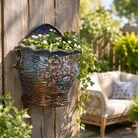 Ceramic Wall Planter for Indoor and Outdoor Plants, Decorative Ceramic Hanging Planter with Drainage Hole, Wall Hanging Flower Pot for Succulents, Herbs, Patio, Fence, Porch and Garden Decor -(Home)