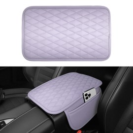 Amiss Car Center Console Cover, Upgraded Leather Car Armrest Cushion with 2 Storage Pockets, Universal Waterproof Cushion Pad, Non-Slip Car Interior Accessories, Fits Most Sedans SUVs Trucks (Purple)