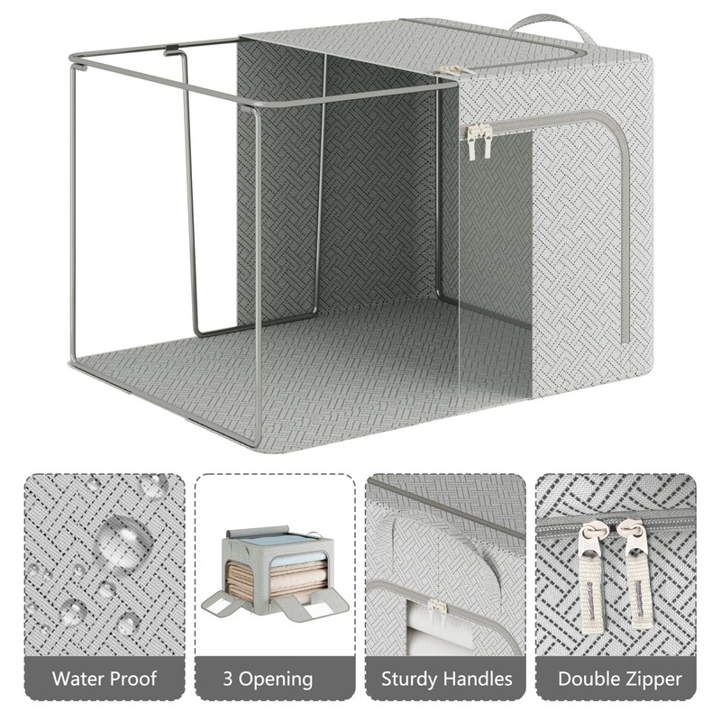 Pinkpum 3 Pack Clothes Storage Bins with Metal Frame, Closet