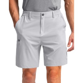 Pinkbomb Men's Golf Shorts with 6 Pockets Stretch Quick Dry Hiking Work Dress Shorts for Men, Bright Grey, XX-Large