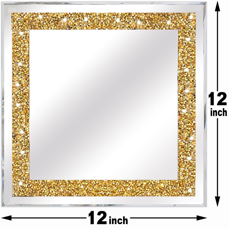 ZOLAPI 2PCS Crystal Rhinestone Diamond Wall Mirror.Brilliant Hand-Spliced Glass Mirror.Gold
