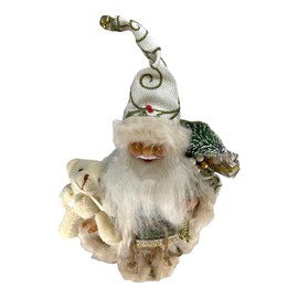 White Traditional Santa Claus Holding Teddy Bear Christmas Figurine 12 Inch