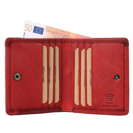Benthill Small Wallet Genuine Leather RFID | Viennese Box Genuine Leather Women & Men | Mini Wallet with Gift Box, red, Classic