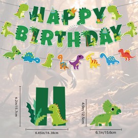 Neyeidru Dinosaur Happy Birthday Banner - Dino Garland with Cute Cartoon Style for Dinosaur Theme Birthday Party Sign Decorations for Kids Boys Girls
