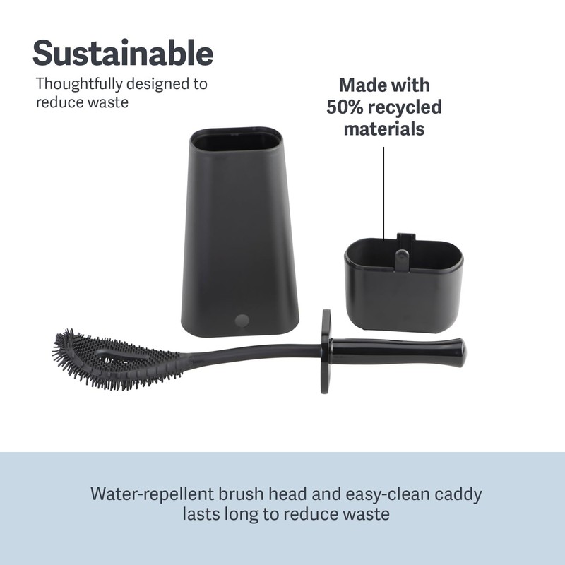 Casabella Hygenic Toilet Bowl Brush with Caddy, Black
