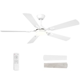 Crazypai 52" Modern Ceiling Fans with Lights-Noiseless Reversible DC Motor,Remote & Timer | Low Profile for Bedroom/Patio (White)