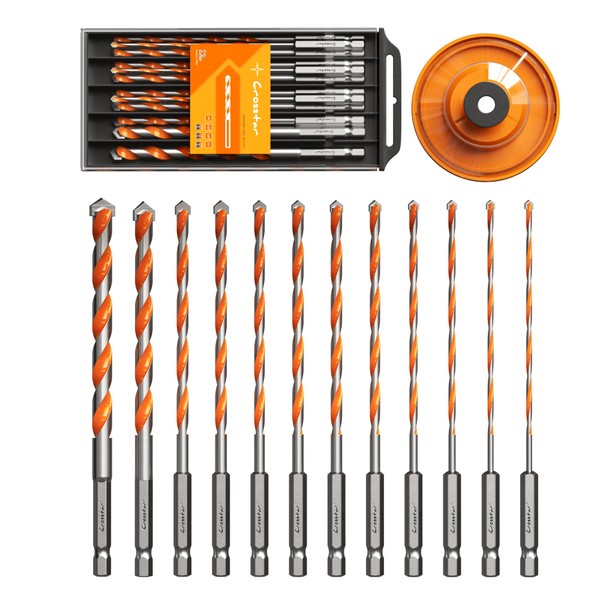 Crosstar 12PCS Carbide Masonry Drill Bits Set Hex Shank with