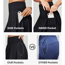 IUGA 20" Knee Length Skorts Skirts for Women with Pockets Tennis Skirt High Waisted Golf Skirts for Women Casual Athletic Black