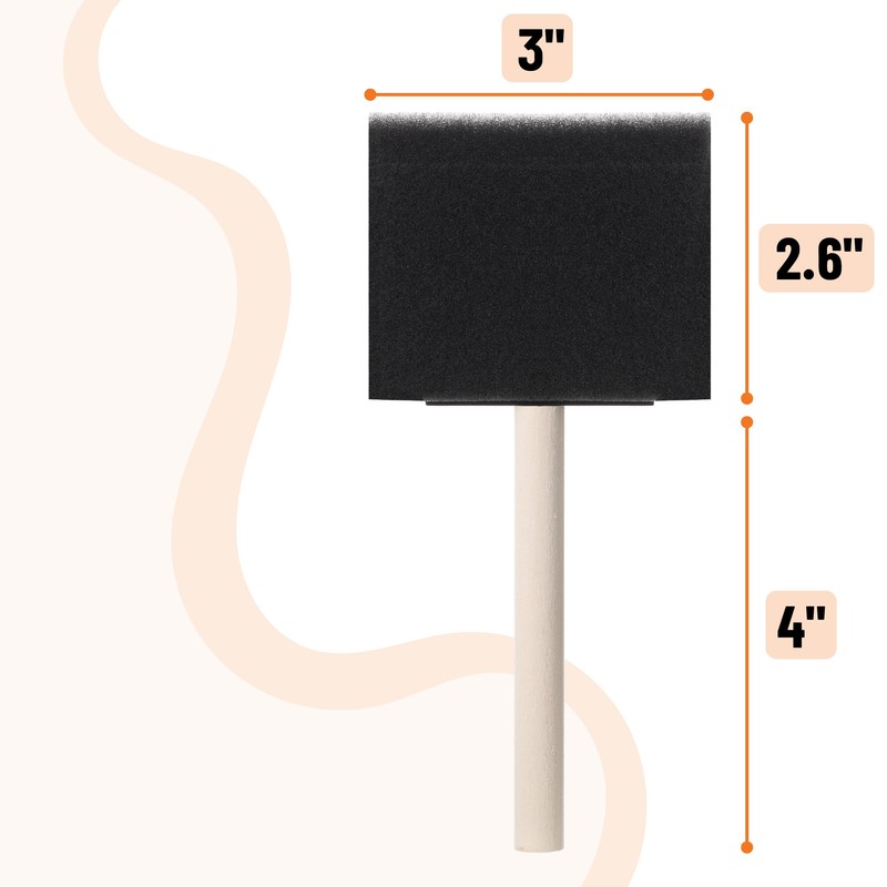 Bates- Foam Paint Brushes, 3", 40 Pack, Black Sponge Brushes