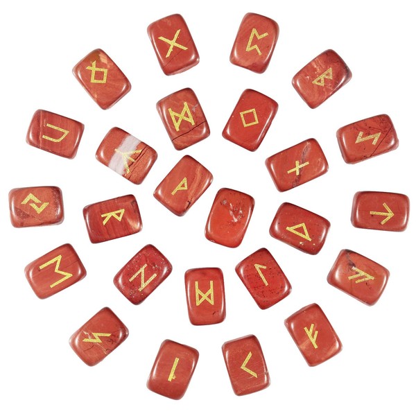 Nupuyai Nupuyai Natural Red Jasper Rune Stones Set Polished Witches