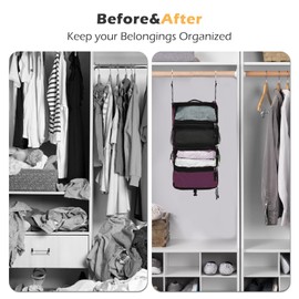 TABITORA Travel Luggage Organizer Hanging Packing Cubes Portable Hanging Shelves Carry on Closet for Suitcase with 2 Hooks,Collapsible(Purple,S)