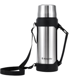 HoneyBee Insulated Water Bottle 68 Ounce Thermos For Hot & Cold Drink, 18/8 Stainless Steel Vacuum Insulation BPA Free, Travel Keep Liquid Hot For 24 Hours (silvery white)…