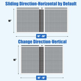 6 Pack Expandable Window Screen, 2 Way Sliding Adjustable Window Screen, Horizontal (10" H x 16" - 30" W), Horizontal and Vertical Adjustable, Durable Replacement Screen for Window, Window Screen Mesh