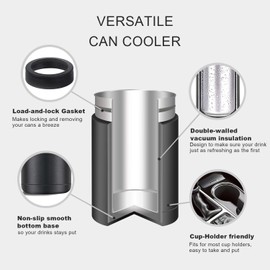 Stepstall Can Cooler Beer Bottle Holder with Beer Opener, 4-in-1 Design Slim Can Beer Bottle Insulators, Double Walled Stainless Steel Insulated, 12 OZ Beer Gifts for Men Father(Black American Flag)