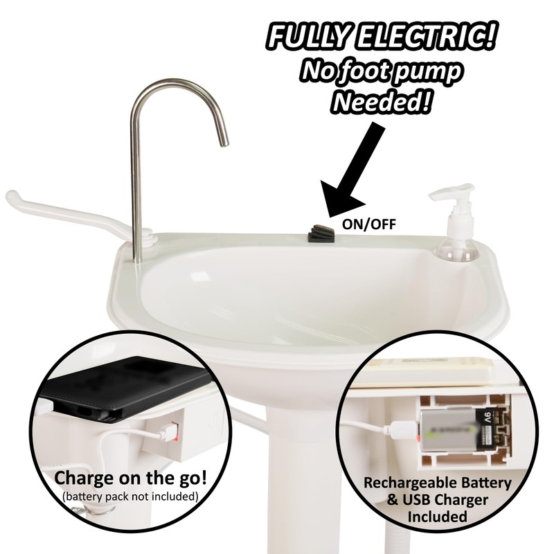 Portable Sink Outdoor Camping Sink Battery Operated Electric Hand Washing