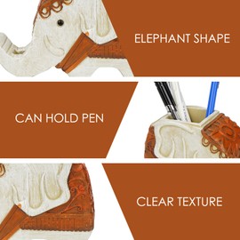 CAIRIAC Pen Pencil Holder with Phone Stand, Resin Elephant Pen Container, Desk Elephant Pen Holder for Men and Women, Christmas, New Year Gifts (Vintage Brown)
