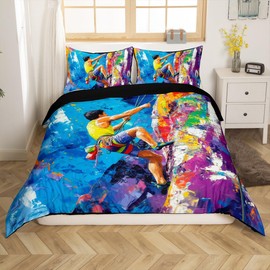 Homewish Watercolour Climbing 135 x 200 cm Duvet Cover for Men Women, Rock Mountain Climbing Bedding Set, Colourful Bouldering Bed Set, Outdoor Extreme Sports Theme Comforter Cover