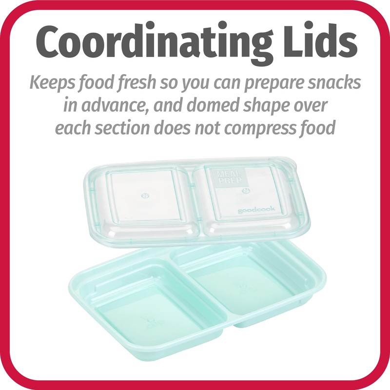 GoodCook BPA-Free Plastic Reusable Divided Snack Prep Containers, Blue (10