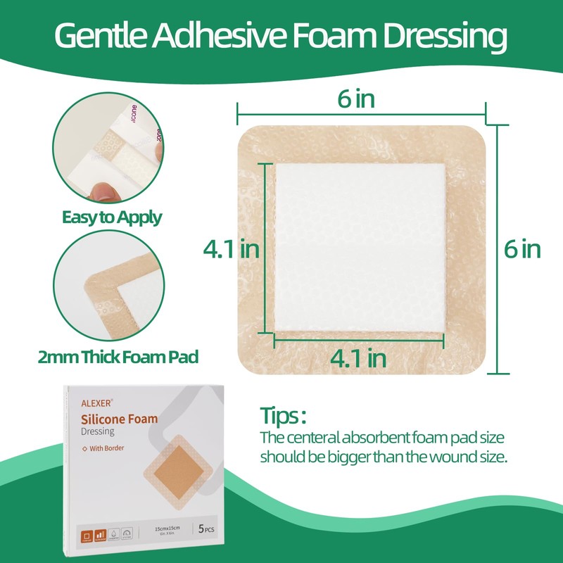 Jointown Foam Wound Dressing Bandages Silicone Adhesive Border 6 x