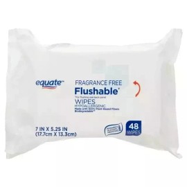 Equate Flushable Wipes, Fragrance Free, 3 packs of 48 wipes 144 Total Wipes