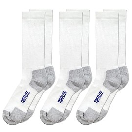 Top Flite Men's Coolmax Seamless Sport Ribbed Crew Socks 3 Pair Pack, White/Grey, Large