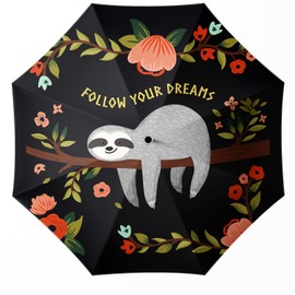 WSZYNDF Cute Sloth Print Mini Travel Compact Windproof Umbrella, Automatic Folding for Rain and Wind, UV Shade Sun Umbrella for Girl