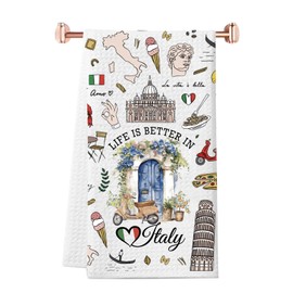 JTOUK Italy Gift Life Is Better In Italy Kitchen Towel Rome Italy Souvenirs Italian Flag Gift Italy Traveller Gift (Italy Towel EU)