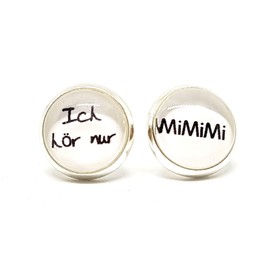 HAPPY CROWNS Stainless Steel Stud Earrings Silver Round 10 mm | Cabochon Earrings I Hear Only Mimimi | Jewellery Unique Piece from Germany | Nickel-Free Earrings | Handmade