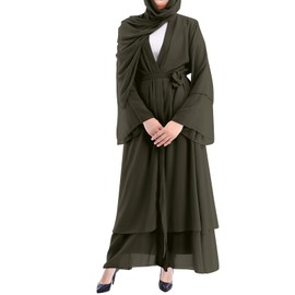 Abayas Muslim Dress for Women Long Sleeve Islamic Abaya Dubai Kaftan Dresses Middle East Prayer Dress Open Front Maxi Cardigan Dress Full Cover Robe Gown Prayer Clothes for Muslim Women Army Green S