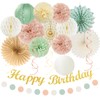 Sage-Green Blush-Pink Beige Birthday Party-Decorations - 21pcs Happy Banner,Cream Light