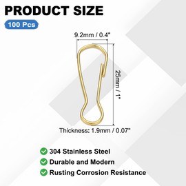 PATIKIL Lanyard Hooks, 100 Pcs 25mm Stainless Steel 304 Spring Snap Hook Metal Clips Clasp for Key Chain Key Rings ID Card Shower Curtain, Gold