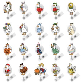 Eartim Season Festival Goose Badge Reel - 20Pcs Funny Goose Acrylic Retractable Id Badge With Metal Clip Name Tag Holder Set for Nurse Doctor Worker Student Summer Halloween Thanksgiving Holiday Gifts