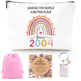 Luvsweets 21st Birthday Gifts for Her - 2004 Birthday Makeup Bag, You Have Been Loved For 21 Years Keychain, Healing Bracelets with Heart Charm, 21 Year Old Birthday Gift Ideas for Daughter Sister