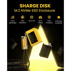 Sharge - Carcasa SSD M.2 NVMe con Sistema de refrigeración Activa, USB C 3.2 Gen2 de 10 Gbps, soporta M Key y SSD de tamaño 2230, Amarillo. No Incluye SSD