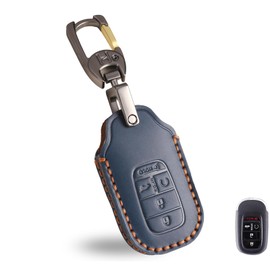 OLLEN Genuine Leather Key Fob Cover, Fit for Honda Civic Accord HR-V CR-V Pilot Sport SI EX EX-L Touring 2022-2025 2026~, Leather Smart Remote Key Protector, 5 Buttons, Blue