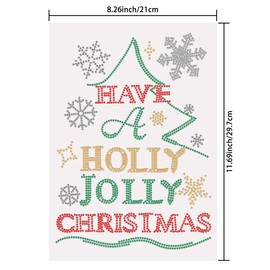 SUPERDANT Christmas Tree Bling Rhinestone Transfers Patches Iron on Hotfix Transfer Snowflake Decal Gorgeous Heat Transfer Applique Christmas Decorative Designs for DIY T-Shirts Clothing