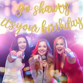 Gold Go Shawty It's Your Birthday Banner Pre-strung Glitter Happy Birthday Banner Sign for Women Men Birthday Party Decorations Backdrops