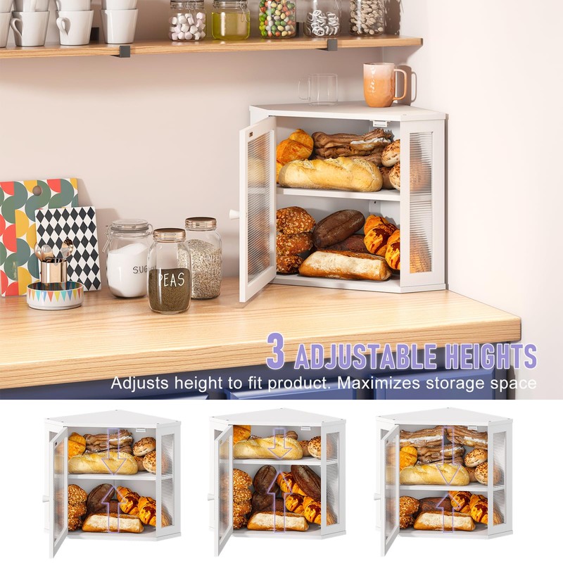 Wieghda Corner Bread box for Kitchen Countertop,Farmhouse Bread Box with