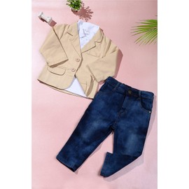 TAOJIAN Baby Boy Gentleman 3 Pieces Shirt Jacket Jeans Set Toddler Pants Clothing (2-3T, Khaki)