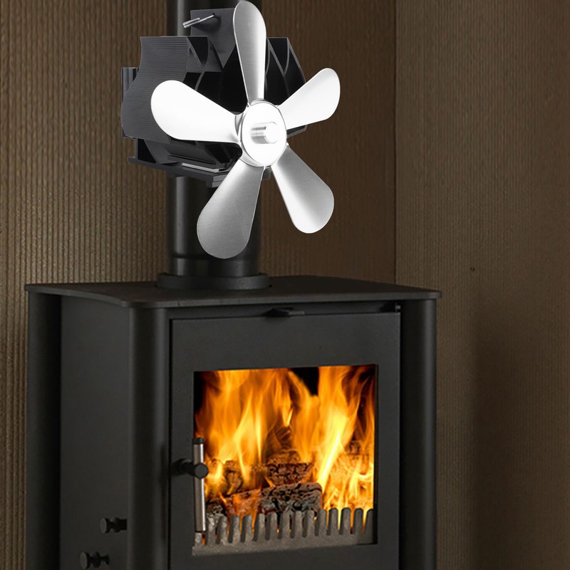 Wall Mounted Fireplace Fan 5 Blade Heat Powered Wood Stove