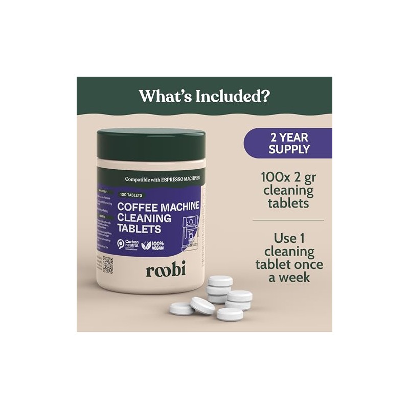 Roobi Espresso Machine Cleaning Tablets. Coffee Machine Cleaner Tabs. 100