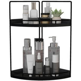 Dorhors 2-Tier Bathroom Counter Organizer,Vanity Counter Corner Shelf, Skincare, Wood Countertop Bathroom Storage and Organization for Kitchen (Black)